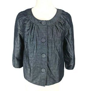 Calvin Klein Womens Button Up Top Size L Gray Denim Crew Neck 3/4 Sleeve 120A